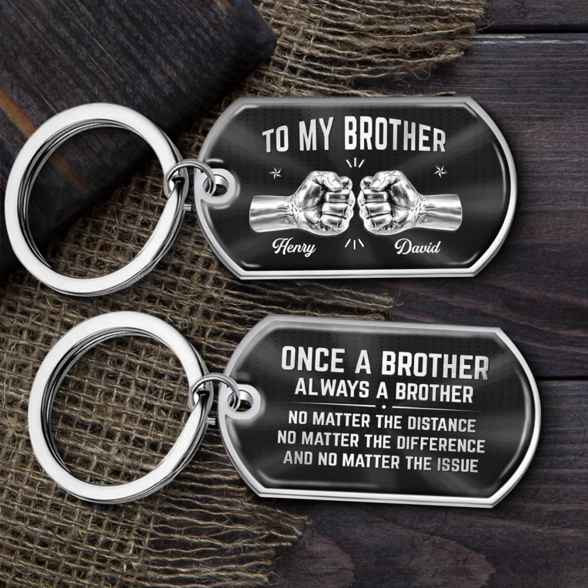 Custom Keychain - Personalized Birthday Gifts For Brother - Side By Side Since Day One