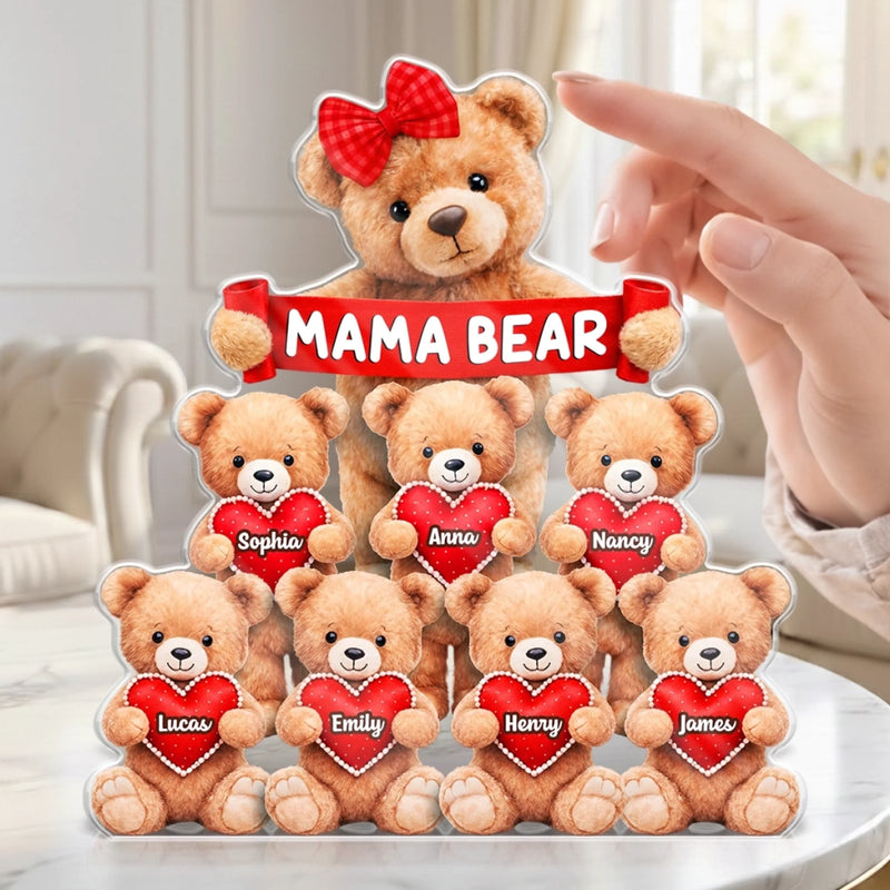 Custom Teddy Bear Acrylic Plaque - Personalized Mother's Day Birthday Gifts For Mom, Grandma - Her Love Keeps Them Close