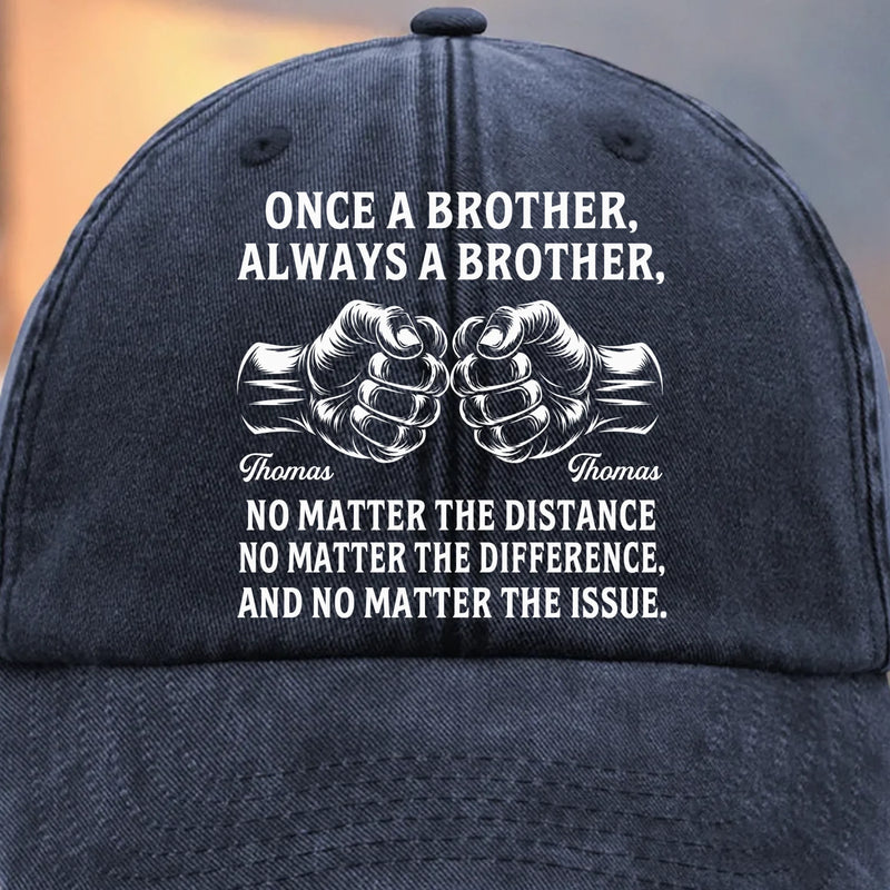 Custom Vintage Washed Denim Baseball Cap - Personalized Birthday Gifts For Brother - Always A Brother