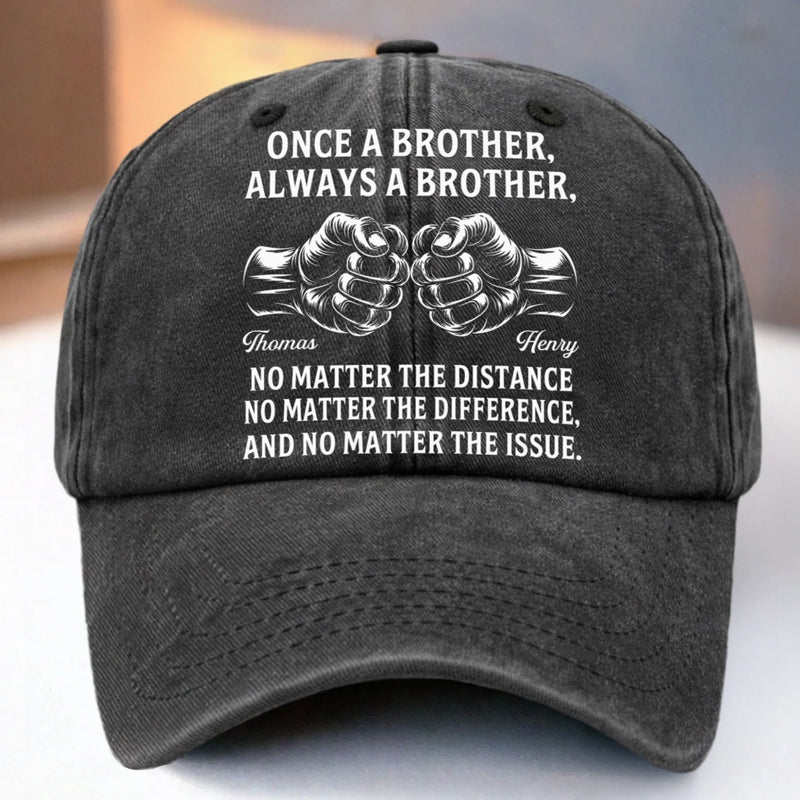Custom Vintage Washed Denim Baseball Cap - Personalized Birthday Gifts For Brother - Always A Brother