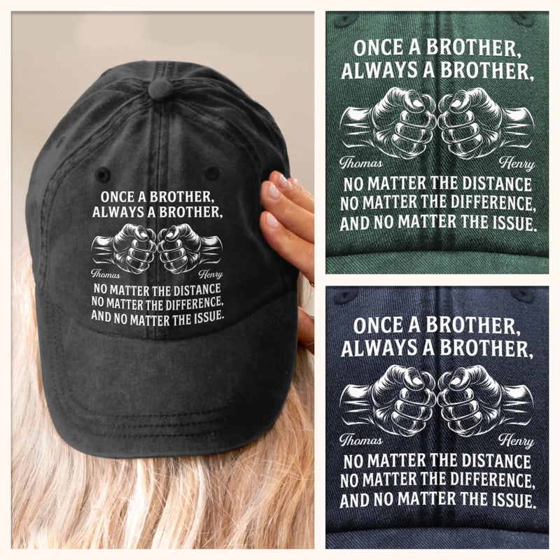 Custom Vintage Washed Denim Baseball Cap - Personalized Birthday Gifts For Brother - Always A Brother