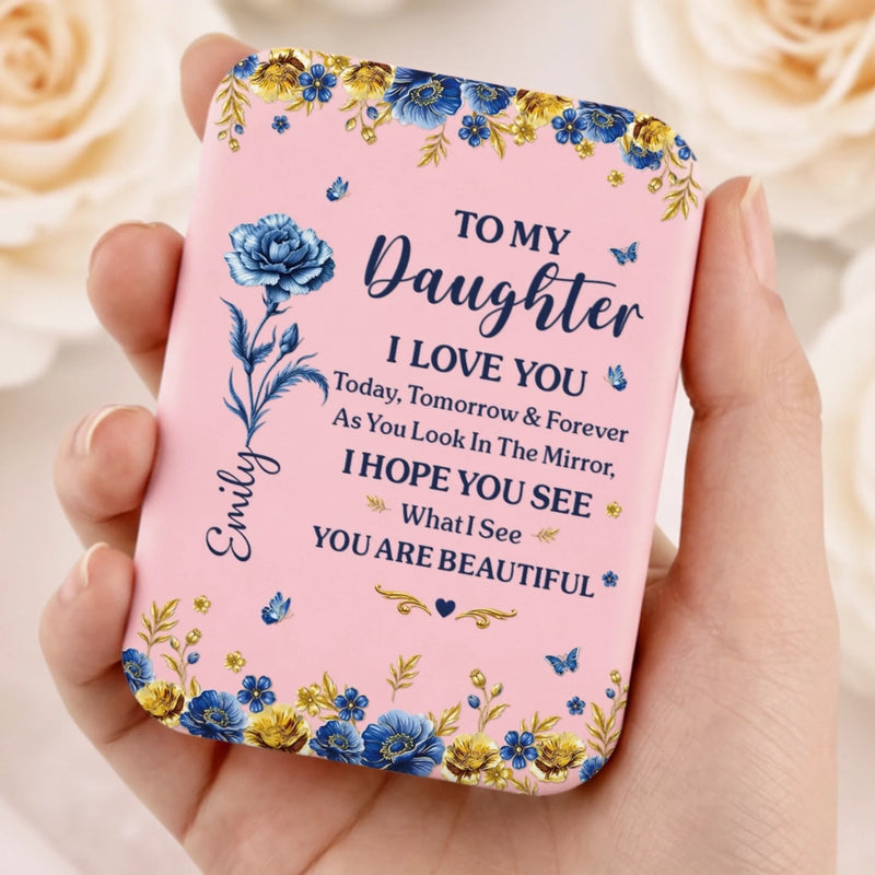 Custom LED Compact Makeup Mirror - Personalized Birthday Gifts For Daughter - My Daughter My Sunshine
