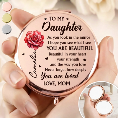 Custom Compact Mirror - Personalized Birthday Gifts For Daughter, Granddaughter - Forever Proud Of Daughter