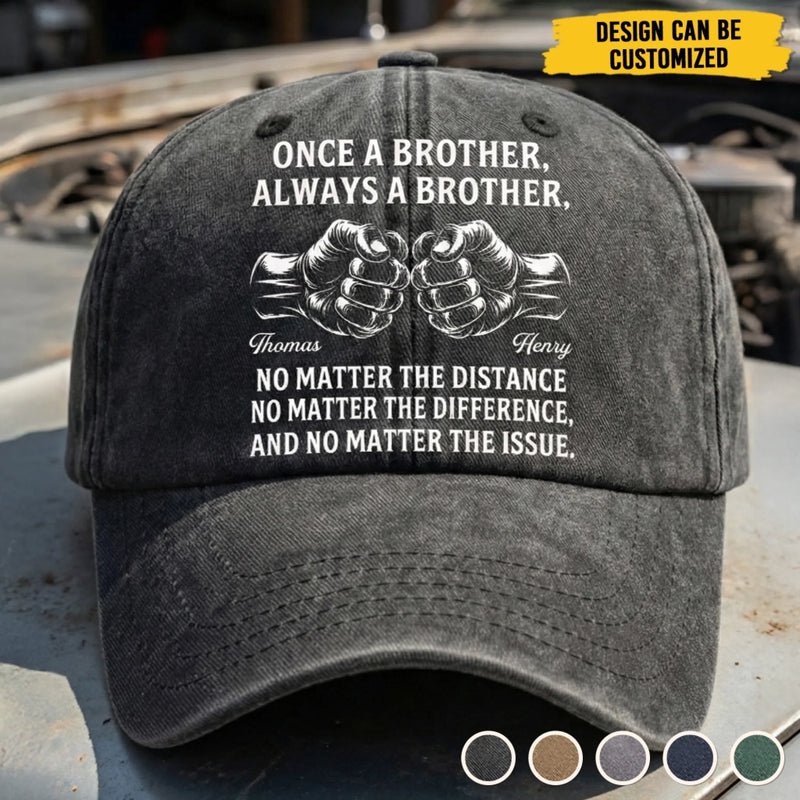 Custom Vintage Washed Denim Baseball Cap - Personalized Birthday Gifts For Brother - Always A Brother