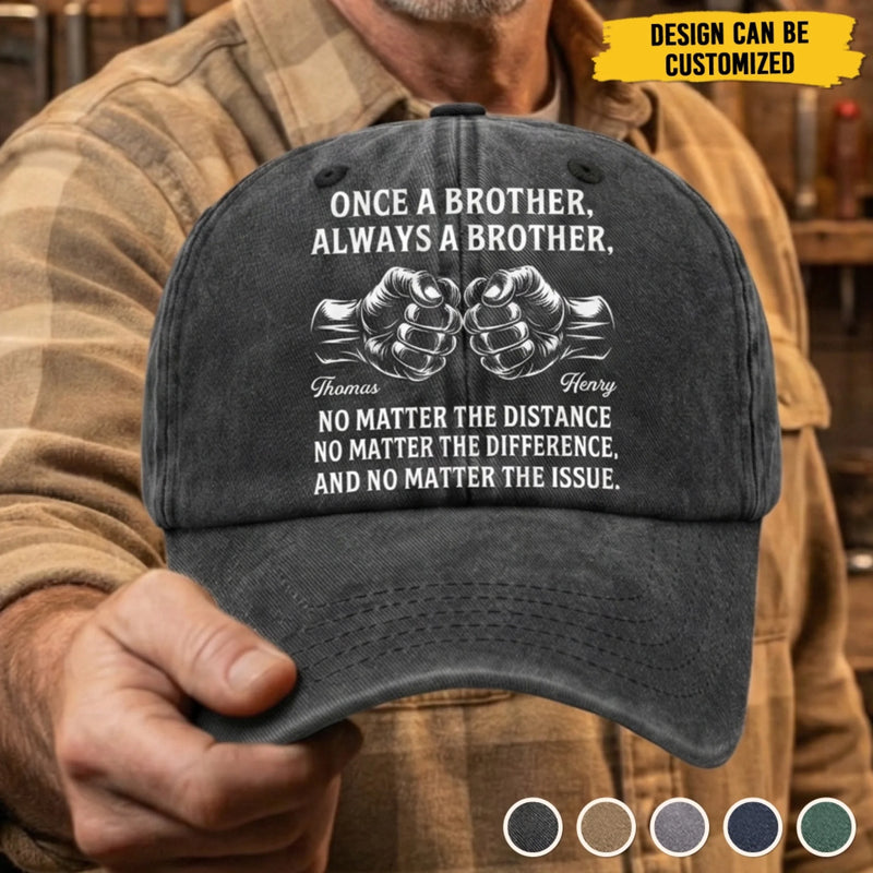 Custom Vintage Washed Denim Baseball Cap - Personalized Birthday Gifts For Brother - Always A Brother