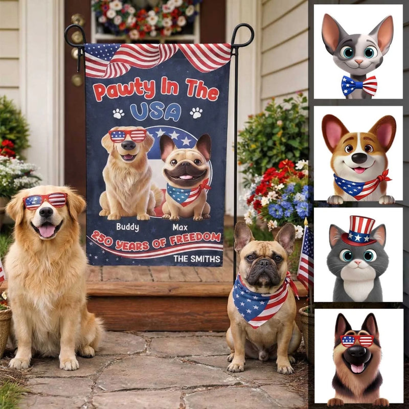 Custom Flag - Personalized America 250th Anniversary Gifts For Dog Cat Lovers, Dog Dad And Mom, Cat Owners - Pawty In The USA