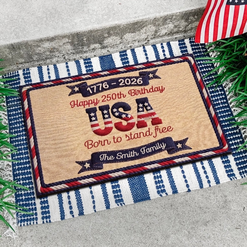 Custom Home Decor Decorative Mat - Personalized 4th Of July Gifts For Mom, Dad, Brother, Sister, Kids - Forever Free Forever Proud