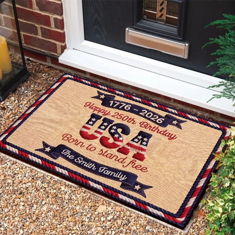 Custom Home Decor Decorative Mat - Personalized 4th Of July Gifts For Mom, Dad, Brother, Sister, Kids - Forever Free Forever Proud