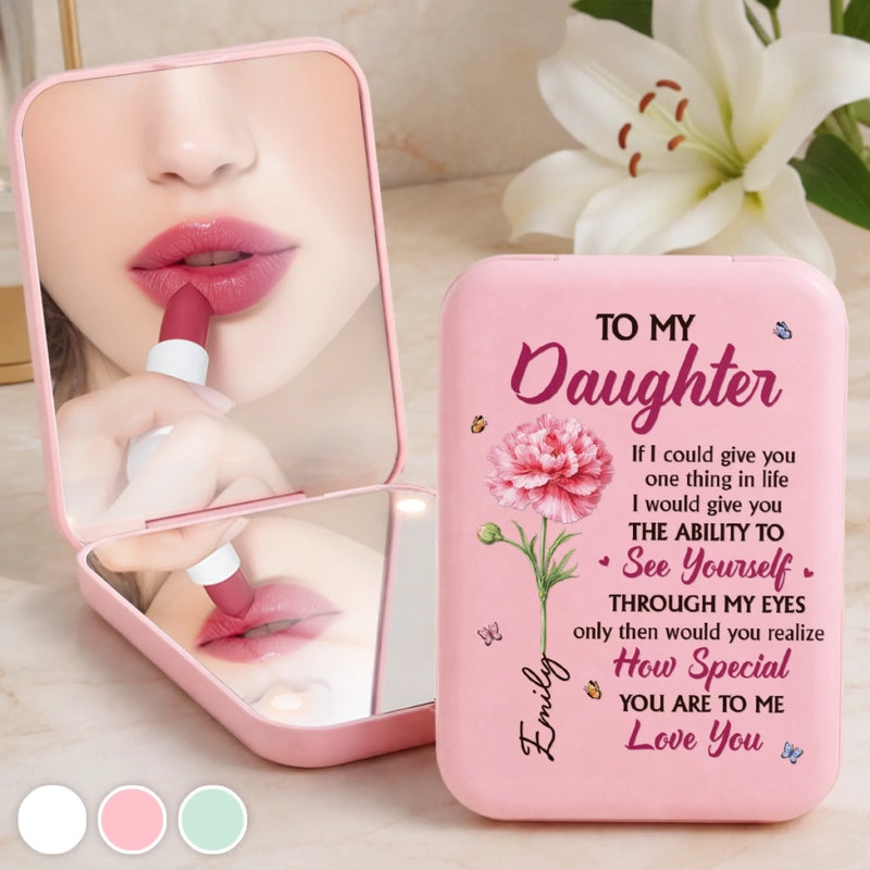Custom LED Compact Makeup Mirror - Personalized Birthday Gifts For Daughter, Granddaughter - Watching My Daughter Grow