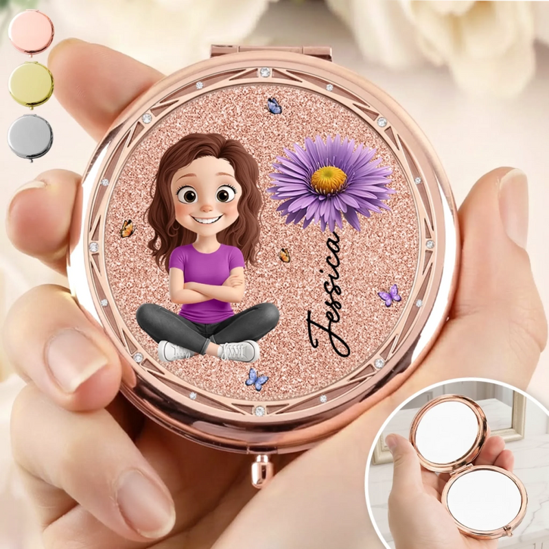 Custom Compact Mirror - Personalized Birthday Gifts For Daughter, Granddaughter - A Daughters Love Shines
