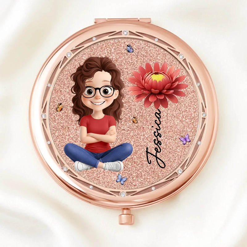 Custom Compact Mirror - Personalized Birthday Gifts For Daughter, Granddaughter - A Daughters Love Shines