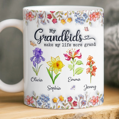 Custom 3D Inflated Effect Printed Mug - Personalized Mother's Day Gifts For Mom, Grandma - Grandkids Make Life Sweet