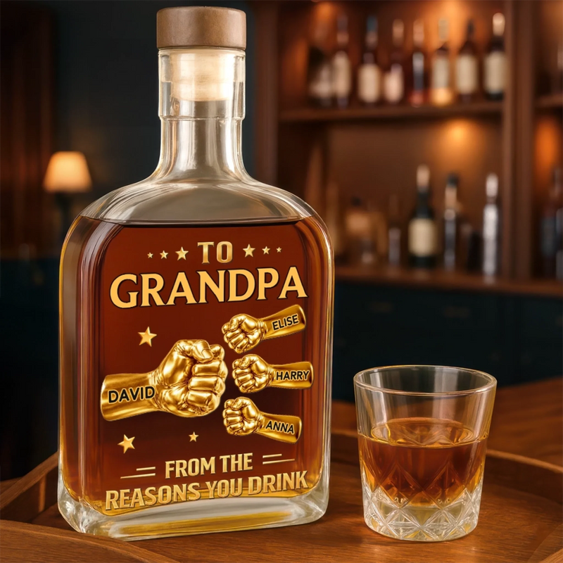 Custom Liquor Decanter - Personalized Birthday Gifts For Dad, Grandpa - Grandpa Love Runs Deep