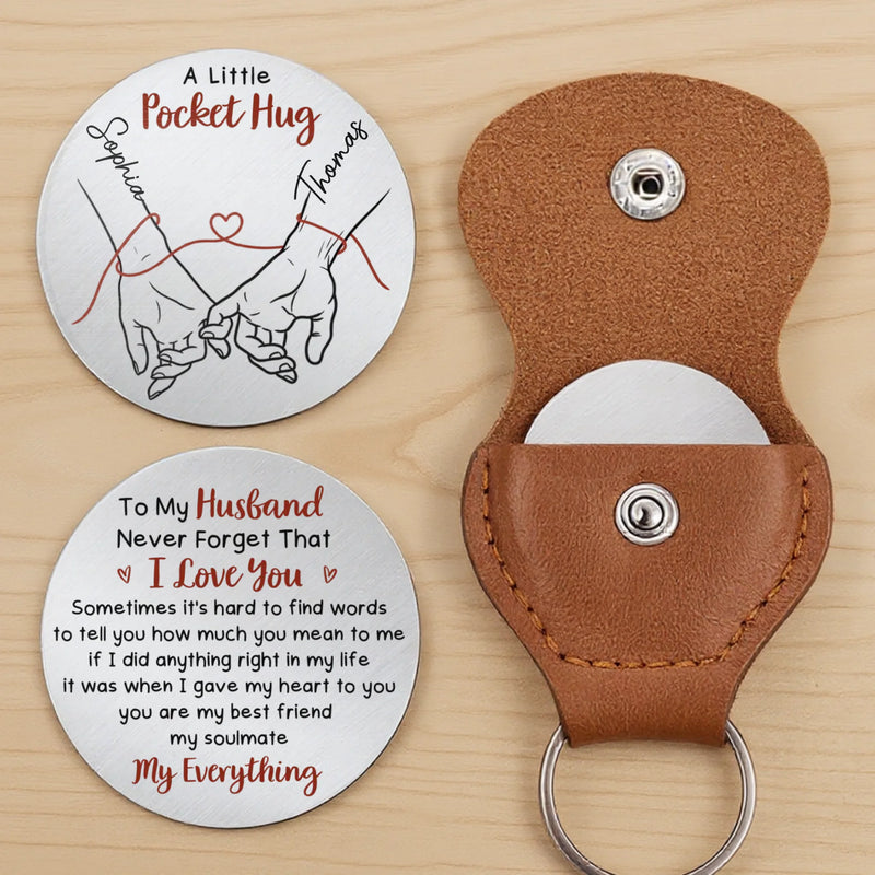 Custom Pocket Hug - Personalized Anniversary Wedding Gifts For Husband And Wife, Him And Her - With You I Breathe Easier