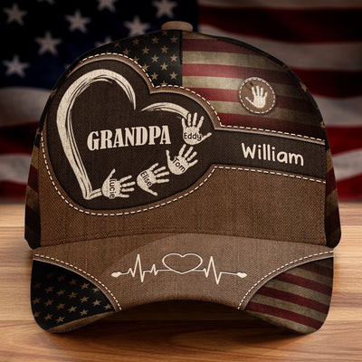 Custom Hat, All Over Print Classic Cap - Personalized Birthday Gifts For Dad, Grandpa - Dad Strength Leads Us