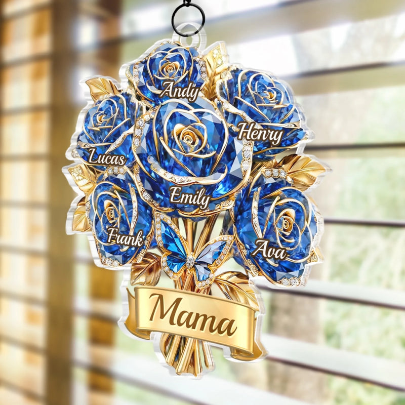 Custom Window Hanging Suncatcher Ornament - Personalized Mother's Day Birthday Gifts For Mom, Grandma - Forever Mama’s Garden