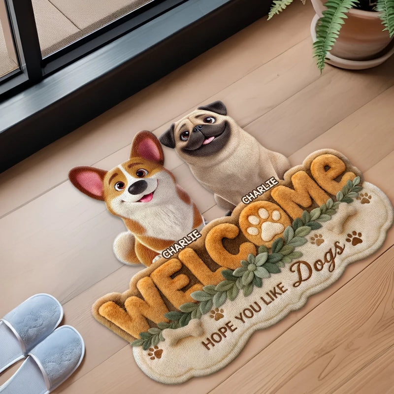 Custom Shaped Doormat - Personalized Birthday Gifts For Dog Lovers, Dog Dad And Mom - Welcome To Our Dog Home
