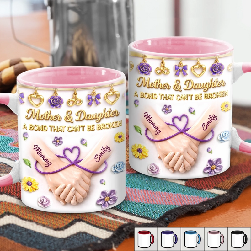 Custom 3D Inflated Effect Printed Accent Mug - Personalized Mother's Day Birthday Gifts For Mom, Daughter - Forever Mother And Daughter
