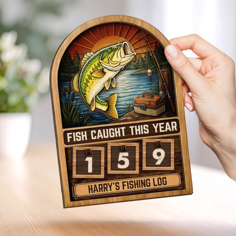 Custom Wooden Tracker Sign - Personalized Birthday Fishing Gifts For Fisherman - Total Fish Caught