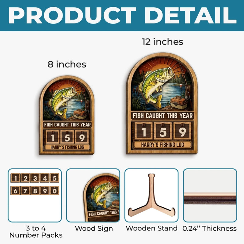 Custom Wooden Tracker Sign - Personalized Birthday Fishing Gifts For Fisherman - Total Fish Caught