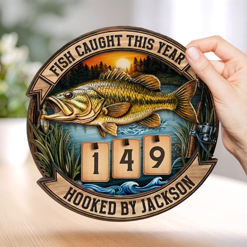 Custom Wooden Tracker Sign - Personalized Birthday Fishing Gifts For Fisherman - Just One More Cast