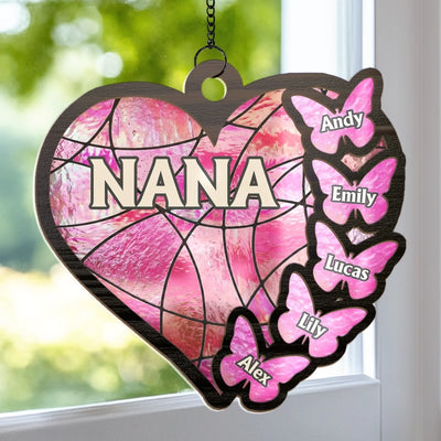 Custom Window Hanging Suncatcher Ornament - Personalized Mother's Day Birthday Gifts For Mom, Grandma - Nana’s Heart Belongs Here