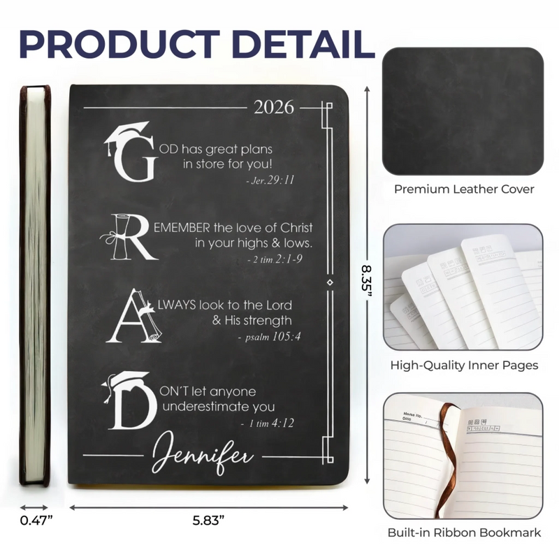 Custom Leather Writing Journal - Personalized Graduation Gifts For Him, Her - Your Next Chapter Begins