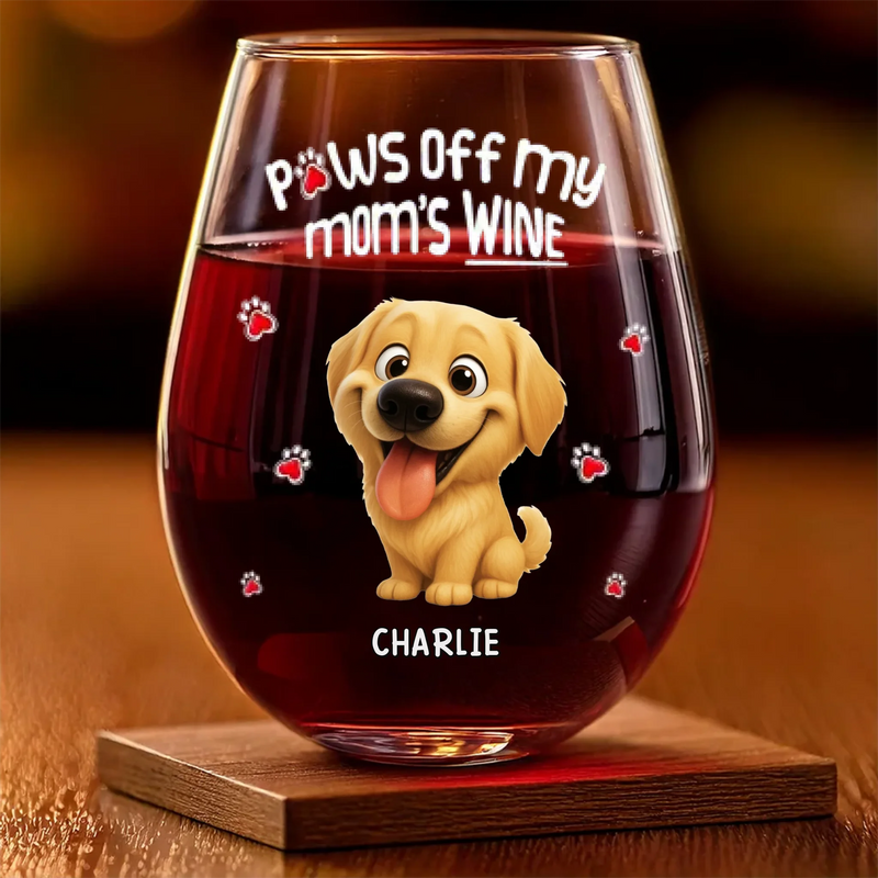 Custom Wine Glass - Personalized Christmas Birthday Gifts For Dog Cat Lovers, Dog Dad And Mom, Cat Owners - Paws Off My Mom's Wine