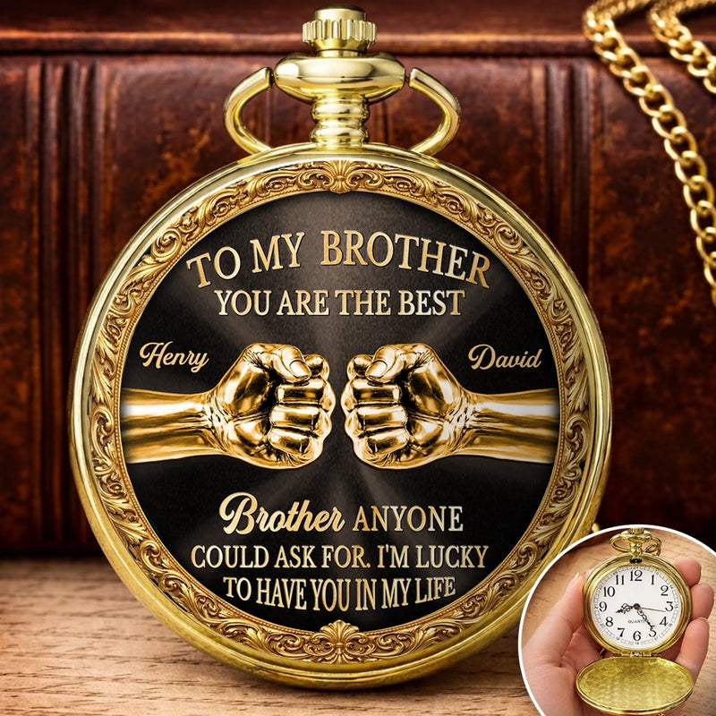 Custom Pocket Watch - Personalized Birthday Gifts For Brother -Same Blood Same Strength