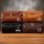 Custom Engraved Monogram Men's Gifts - Personalized Leather Toiletry Bag
