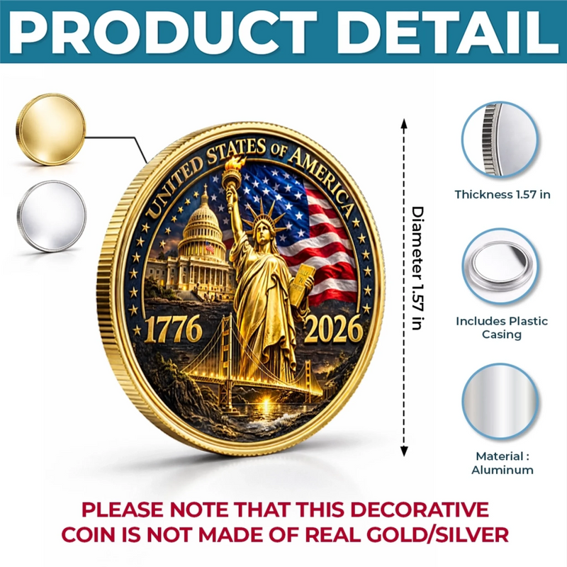 Commemorative Keepsake Coin - America 250th Anniversary Gifts For Women, Men - United In Courage And Glory