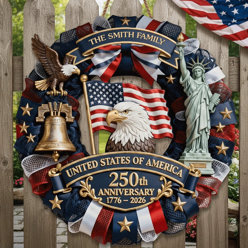 Custom Wood Sign - Personalized America 250th Anniversary Gifts For Mom, Dad, Brother, Sister, Kids - Family Forever United