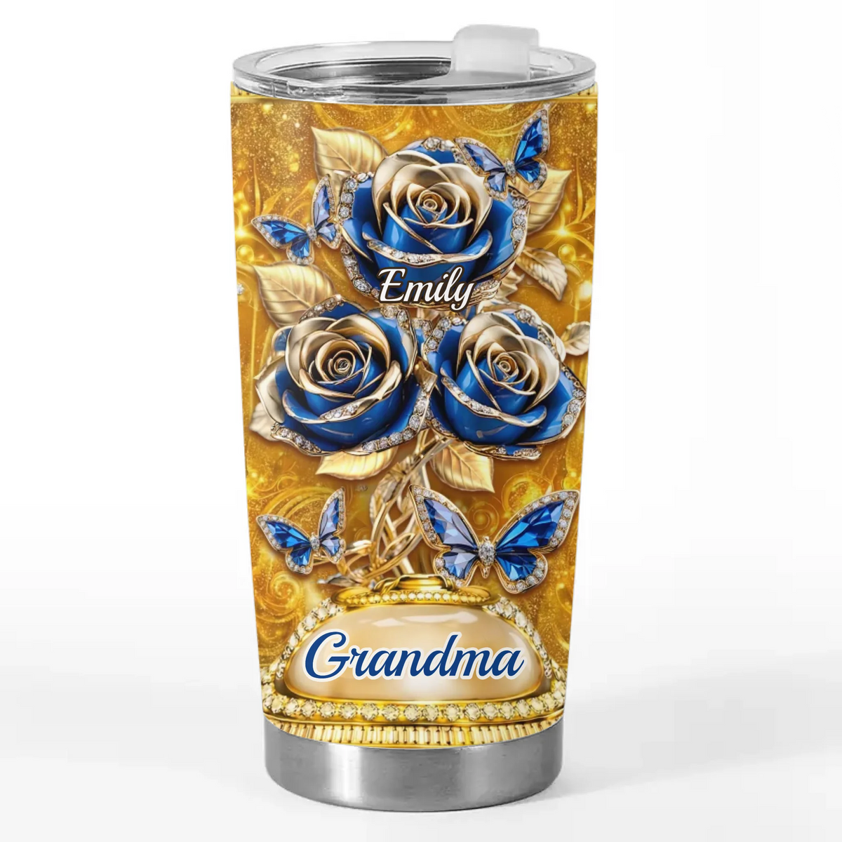 Custom Rose Tumbler - Personalized Mother's Day Birthday Gifts For Mom, Grandma - Golden Love, Golden Mom