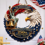 Custom Wood Sign - Personalized America 250th Anniversary Gifts For Family - Bald Eagle Patriotic