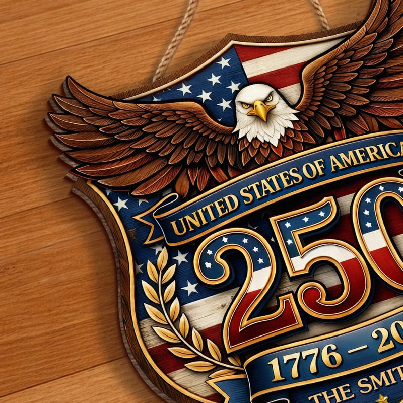 Custom Wood Sign - Personalized America 250th Anniversary Gifts For Mom, Dad, Brother, Sister, Kids - Family Holds Us Together