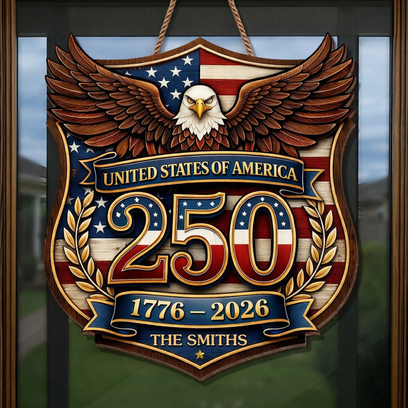 Custom Wood Sign - Personalized America 250th Anniversary Gifts For Mom, Dad, Brother, Sister, Kids - Family Holds Us Together