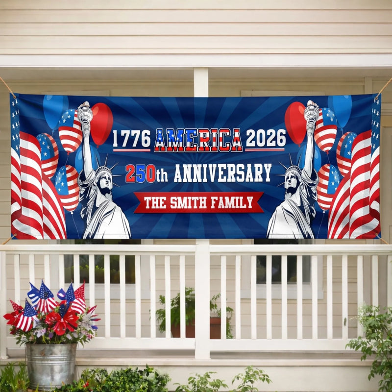 Custom Polyester Outdoor Banner - Personalized America 250th Anniversary Gifts For Mom, Dad, Brother, Sister, Kids - Party Like It’s 1776