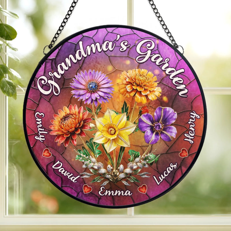 Custom Stained Glass Window Hanging Suncatcher - Personalized Mother's Day Gifts For Mom, Grandma - Love Makes This Garden Grow