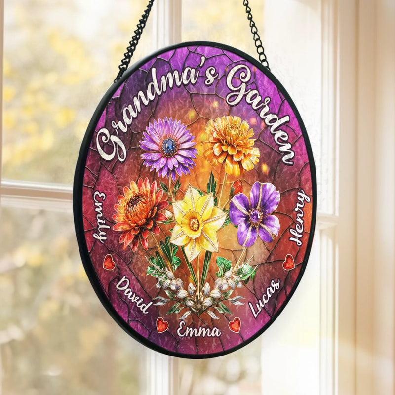 Custom Stained Glass Window Hanging Suncatcher - Personalized Mother's Day Gifts For Mom, Grandma - Love Makes This Garden Grow