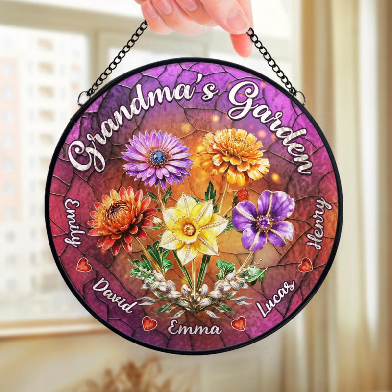 Custom Stained Glass Window Hanging Suncatcher - Personalized Mother's Day Gifts For Mom, Grandma - Love Makes This Garden Grow