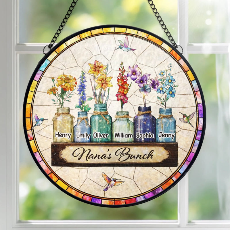 Custom Stained Glass Window Hanging Suncatcher - Personalized Mother's Day Birthday Gifts For Mom, Grandma - Nana’s Sunshine Crew