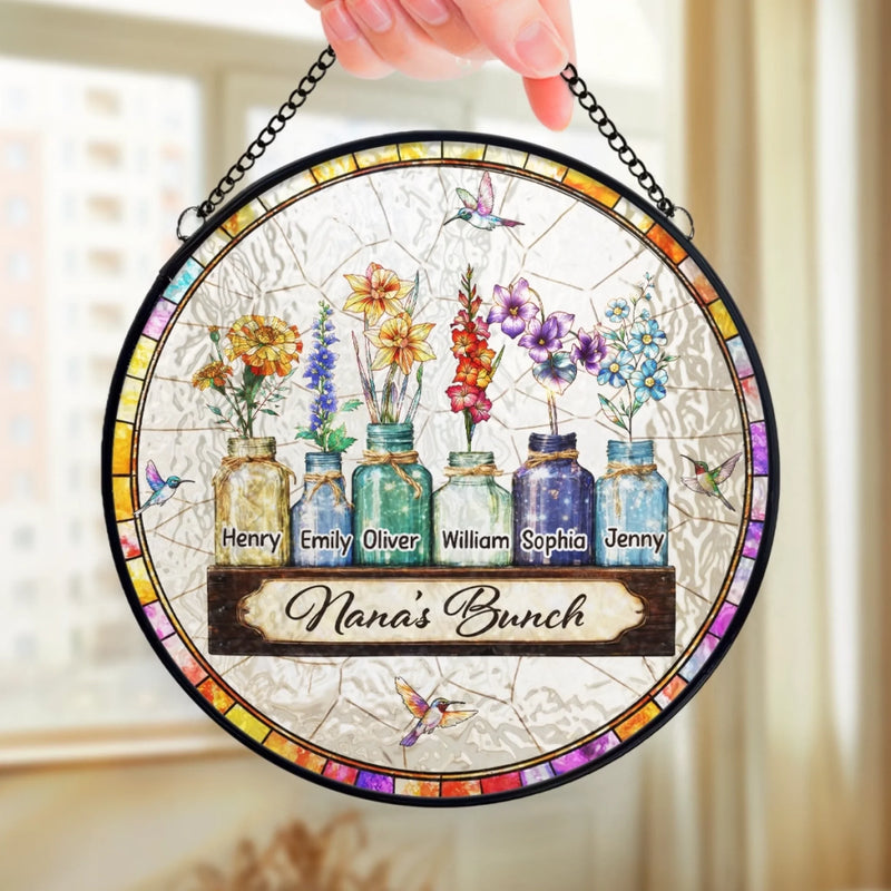 Custom Stained Glass Window Hanging Suncatcher - Personalized Mother's Day Birthday Gifts For Mom, Grandma - Nana’s Sunshine Crew