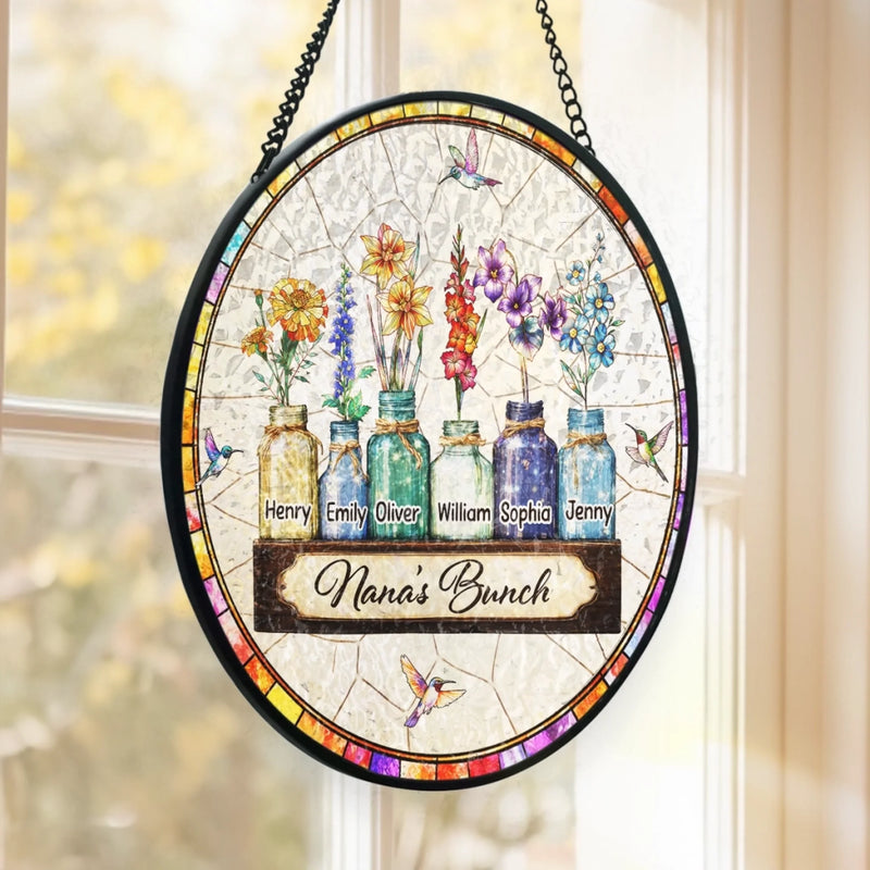 Custom Stained Glass Window Hanging Suncatcher - Personalized Mother's Day Birthday Gifts For Mom, Grandma - Nana’s Sunshine Crew