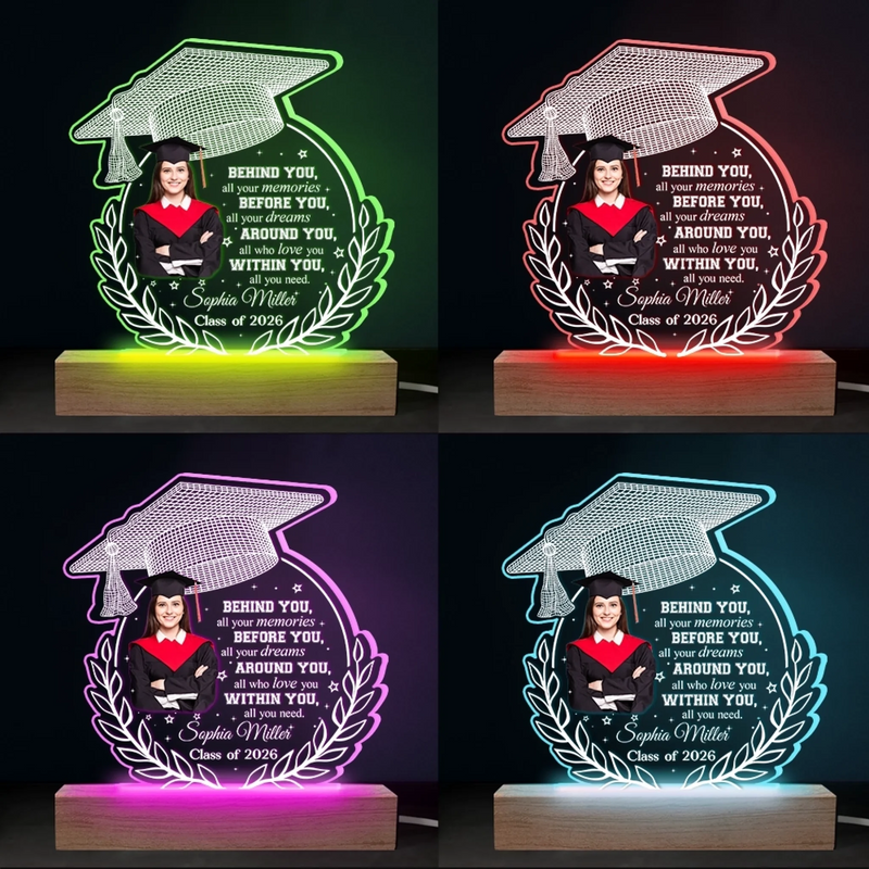Custom Photo Around You, All Who Love You - Family Personalized Custom Shaped 3D LED Light - Graduation Gift For Family Members, Siblings, Brothers, Sisters