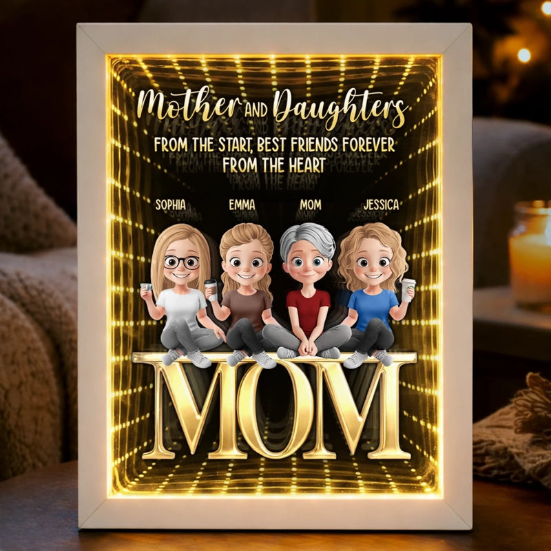 Custom Infinity Mirror Light Box - Personalized Mother's Day Birthday Gifts For Mom - Daughters Today, Besties Always