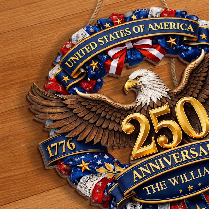 Custom Wood Sign - Personalized America 250th Anniversary Gifts For Mom, Dad, Brother, Sister, Kids - Strength Forged Through Time