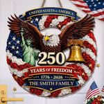Custom Wood Sign - Personalized America 250th Anniversary Gifts For Family - Proud Hearts Rise Together