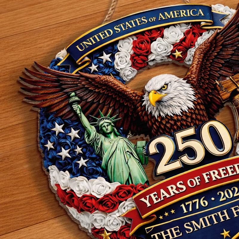 Custom Wood Sign - Personalized America 250th Anniversary Gifts For Family - Proud Hearts Rise Together