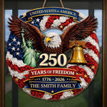 Custom Wood Sign - Personalized America 250th Anniversary Gifts For Family - Proud Hearts Rise Together