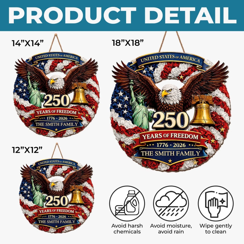 Custom Wood Sign - Personalized America 250th Anniversary Gifts For Family - Proud Hearts Rise Together